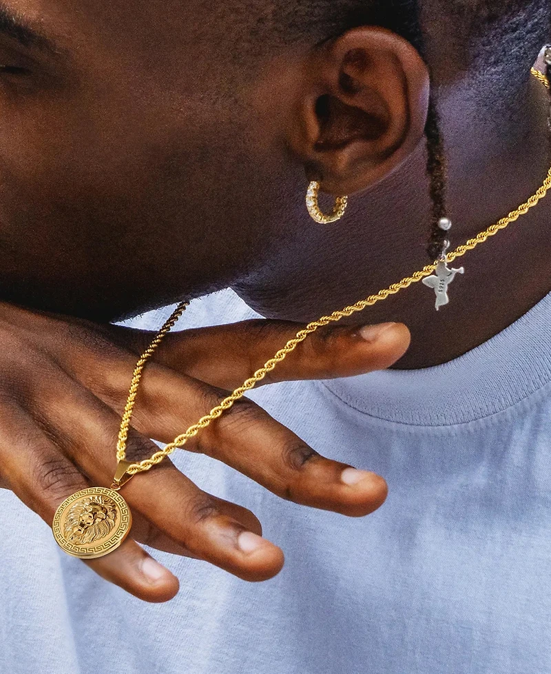 Rhona Sutton Men's Lion Kingdom Coin Pendant Necklace in 18k Gold Plated