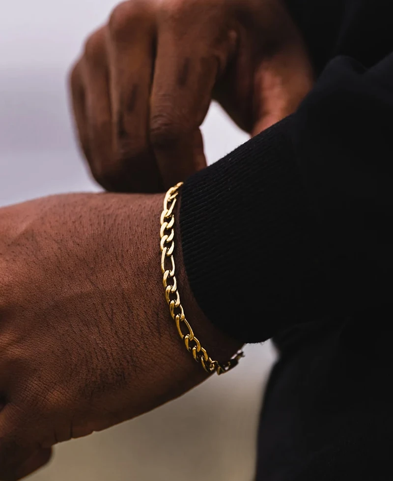 Rhona Sutton Men's Stainless Steel Figaro Chain Bracelet in 18k Gold Plated