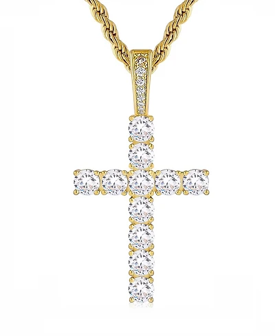 Rhona Sutton Men's Iced Cross Pendant Necklace in 14k Gold Plated Sterling Silver