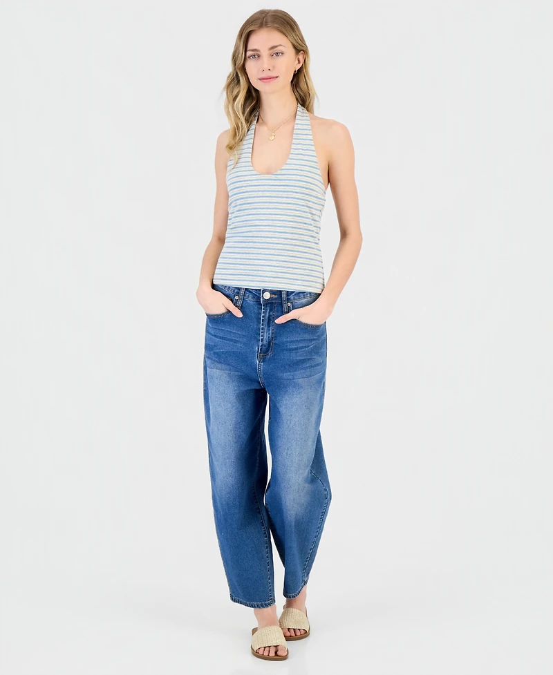 Just Polly Juniors' Striped Knit Halter Top