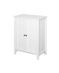 Rainsken Bathroom Floor Storage Cabinet, Wooden Storage Organizer with Double Door and Adjustable Shelf for Bathroom, Laundry