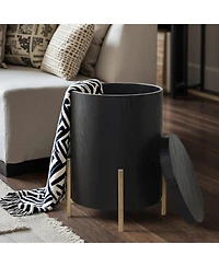 LuxenHome Black Mdf Round Side Table, 21.8” Tall with Metal Stand & Storage