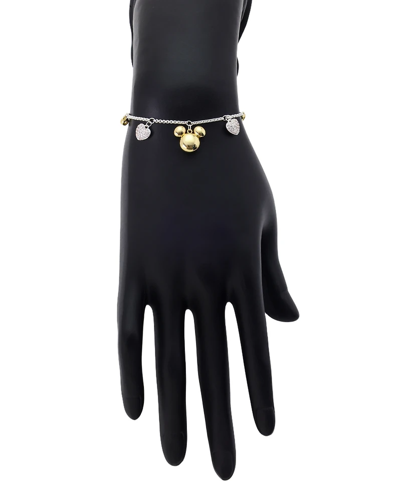 Disney Mickey Mouse Cubic Zirconia Mickey and Heart Charm Bolo Bracelet