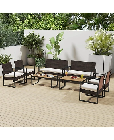 Gymax Pieces Patio Furniture Set Pe Rattan Porch Chairs w/ Loveseat & Coffee Table