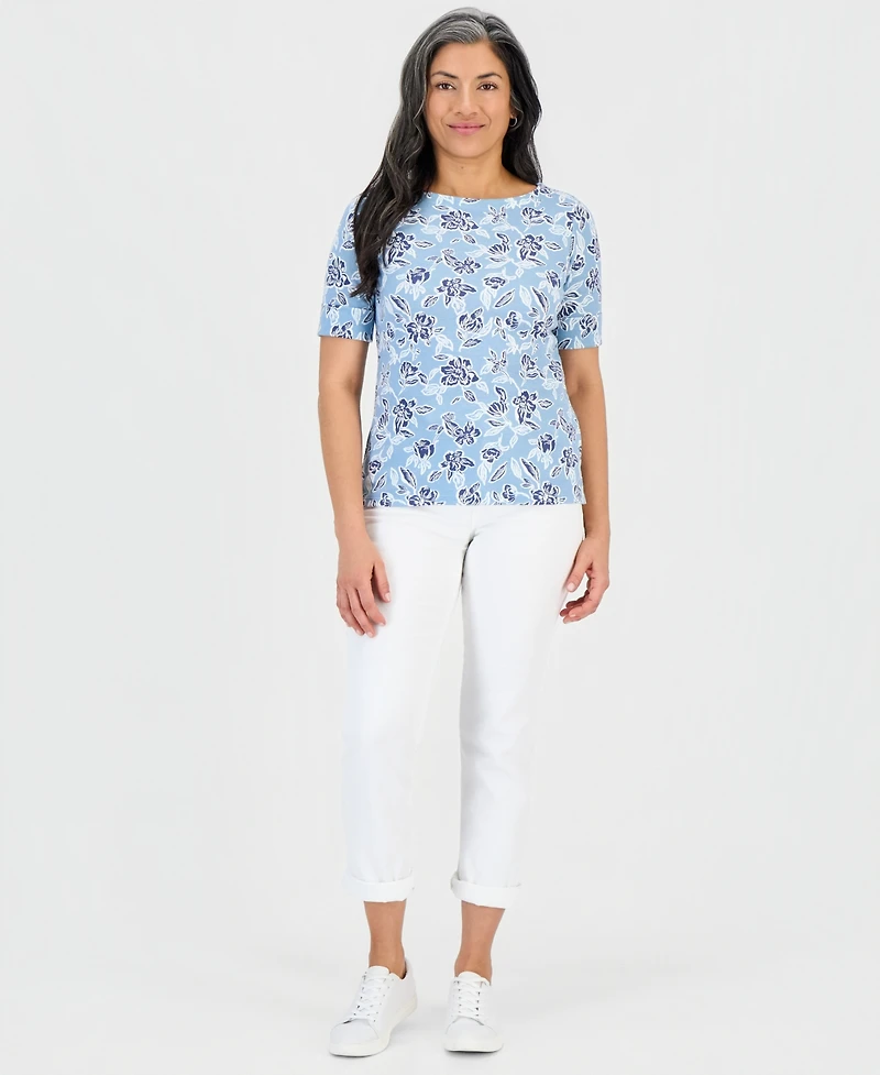 Style & Co Petite Floral Knit Elbow-Sleeve Top, Macy's Exclusive