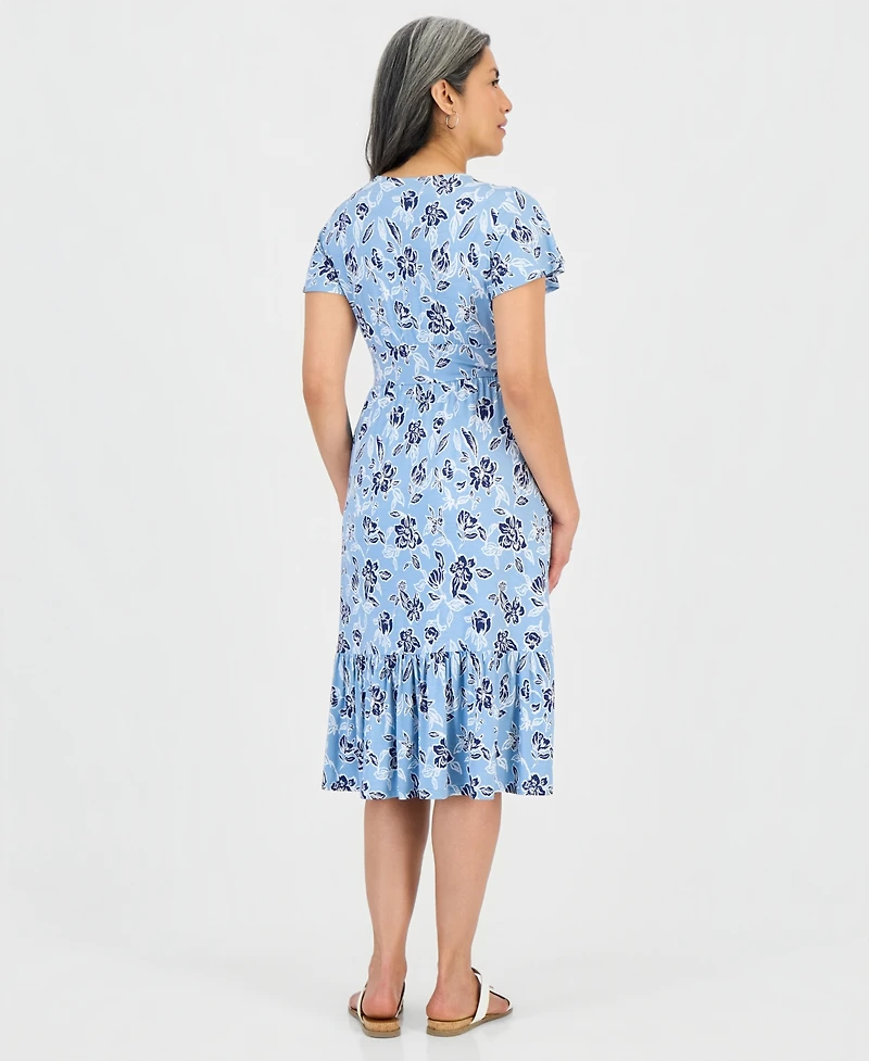 Style & Co Petite Printed Knit V-Neck Midi Dress, Macy's Exclusive