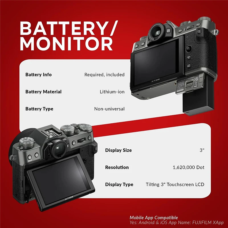 gaomon Fujifilm X T30 Iii Mirrorless Camera, Charcoal Silver with Battery & Smart Charger