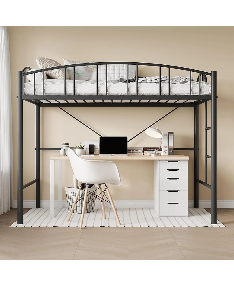 gaomon Loft Bed with Ladder and Arched Guardrail - Enhanced Safety Anti-Tip Brackets, Heavy-Duty Steel