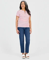 Style & Co Petite Striped Lace-Up Short-Sleeve Top, Macy's Exclusive