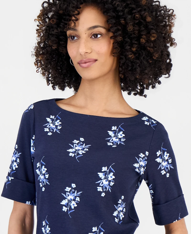 Style & Co Petite Floral Knit Elbow-Sleeve Top, Macy's Exclusive