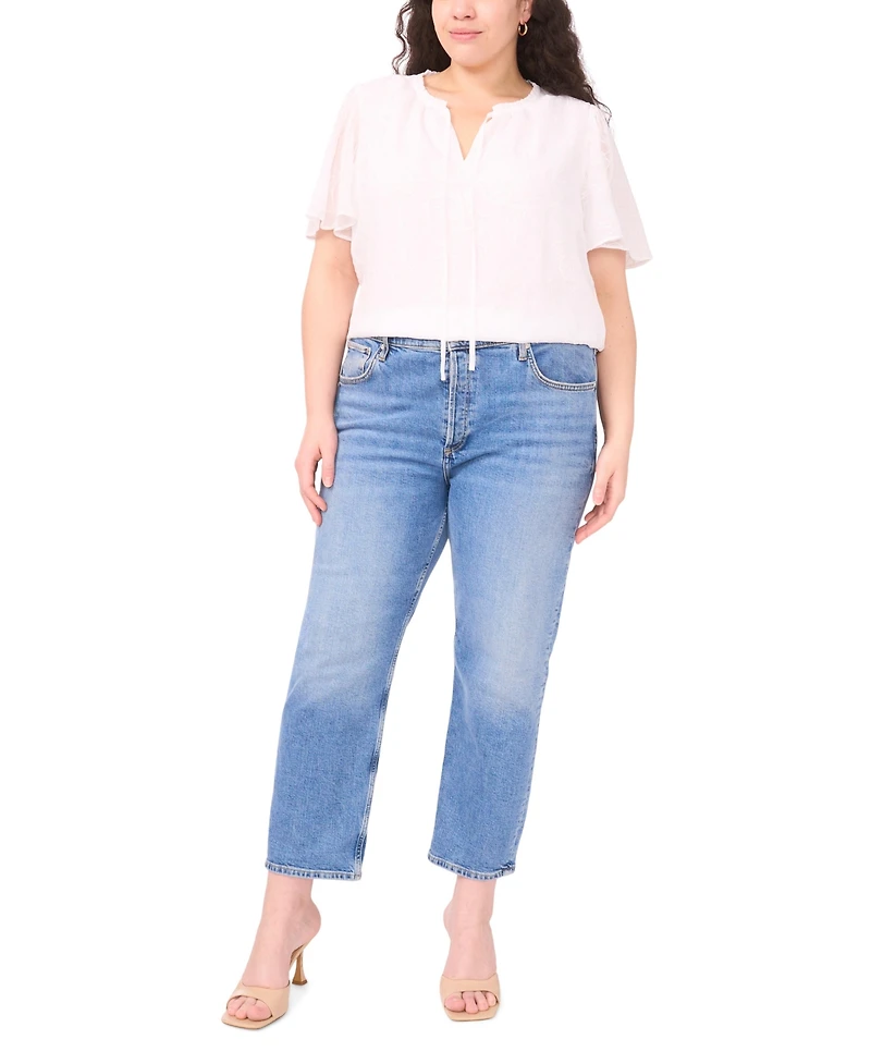 Vince Camuto Plus Tie Neck Short-Sleeve Top