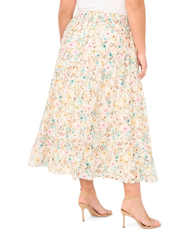 Vince Camuto Plus Tiered Smocked Waist Maxi Skirt