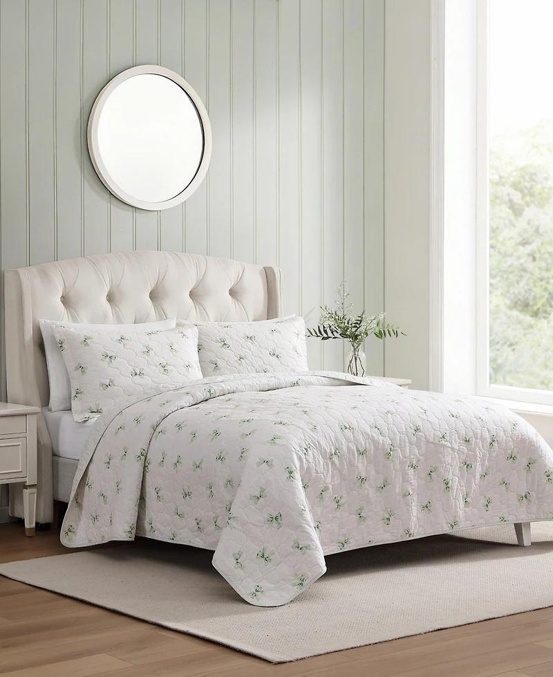 Laura Ashley Bouncy Bows Reversible 3-Pc. Quilt Set, Full/Queen