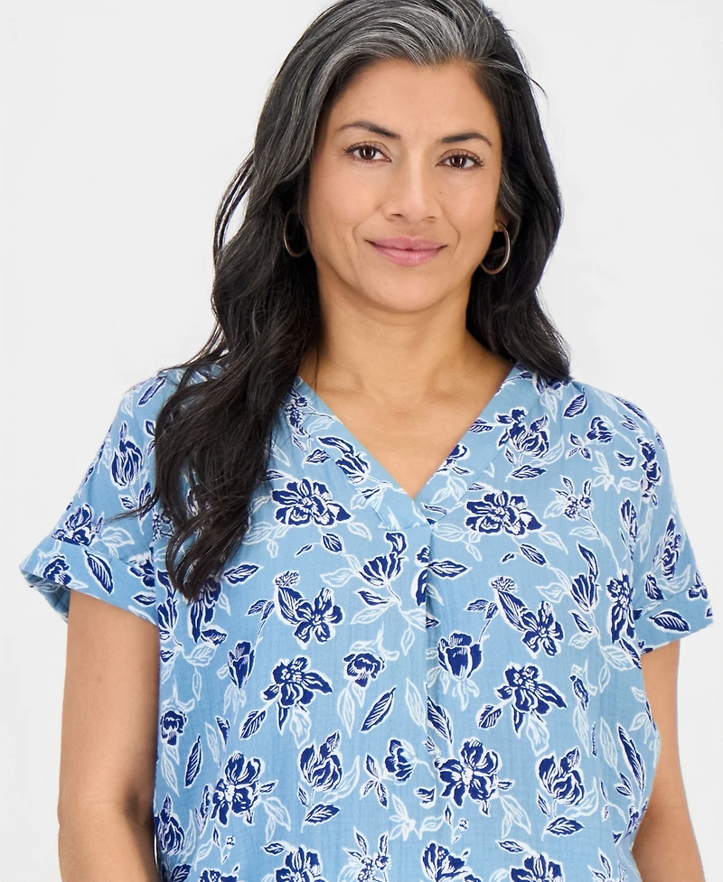 Style & Co Petite Cotton V-Neck Short-Sleeve Top, Macy's Exclusive