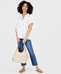Style & Co Petite Cotton Printed Collared Popover Top, Macy's Exclusive