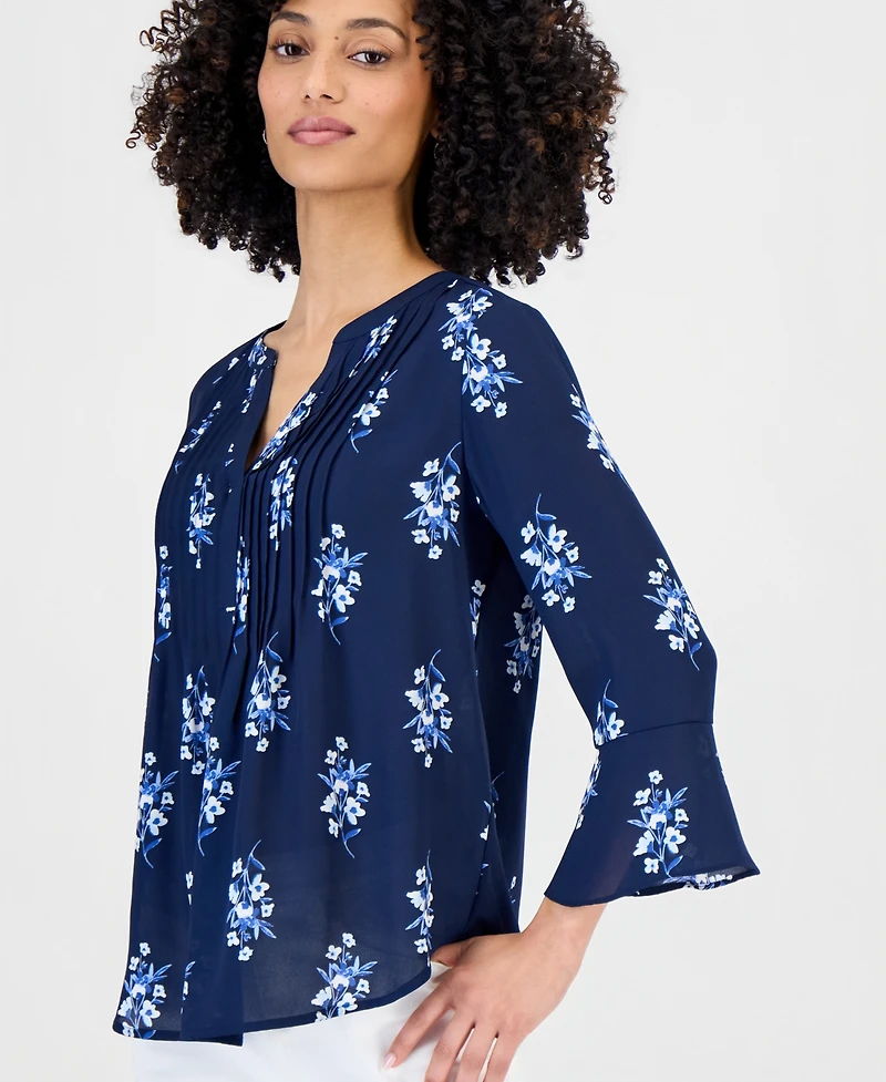 Style & Co Petite Printed V-Neck Pintuck-Front Top, Macy's Exclusive