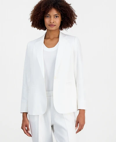Anne Klein Women's One-Button Notched-Collar Linen-Blend Blazer