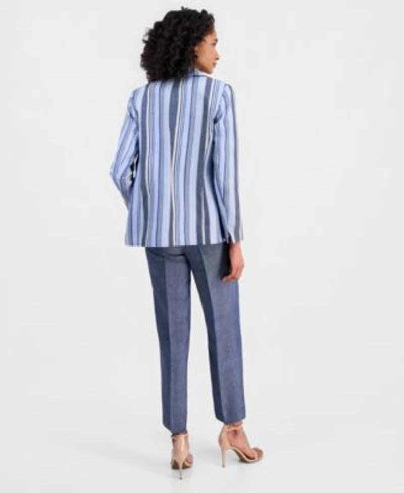 Anne Klein Womens Striped Open Front Blazer Wide Leg Pants
