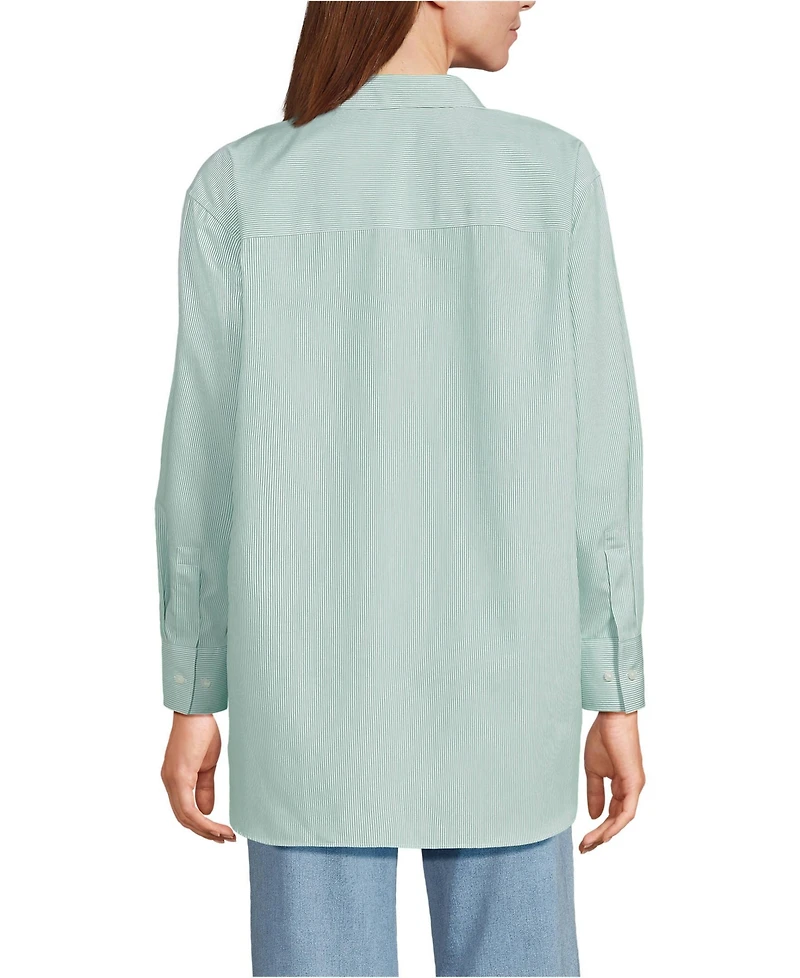 Lands' End Women's Petite Oversized No Iron Tunic with Statement Collar Shirt