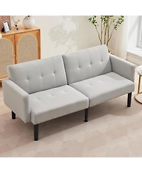 gaomon Convertible Futon Sofa Bed, 75.5” Linen Flannel Loveseat Couch Bed With Solid Wood Legs & 700lbs Capacity
