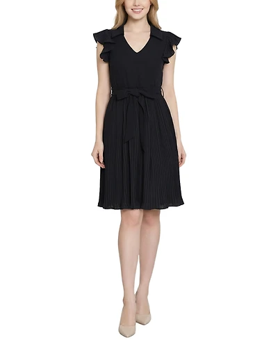 Ny Collection Women's Plisse Pleated Short-Sleeve Dress