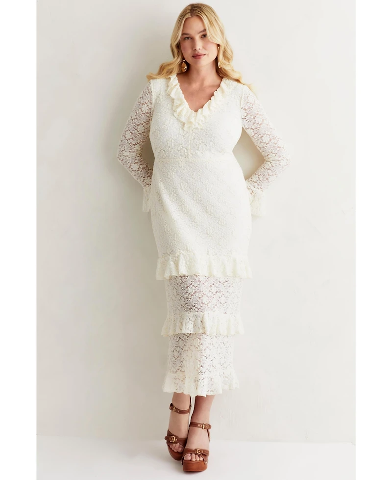 June & Vie Women's Ruffled Lace Maxi Dress