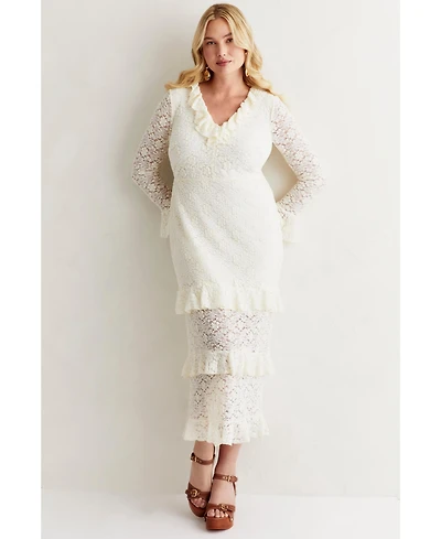 June & Vie Women's Ruffled Lace Maxi Dress