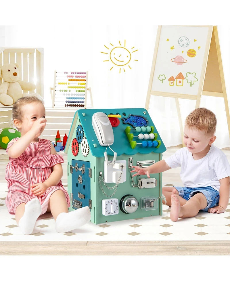 Mecale Montessori Playhouse with Sensory Games and Interior Storage, Blue Kids Play Tent