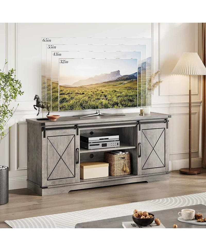 gaomon 59" Farmhouse Tv Stand for TVs Up to 65", Media Console with Sliding Barn Doors & Adjustable Shelves, Entertainment Center Storage Ca