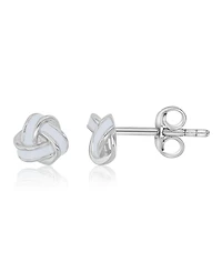 Macy's White Enamel Knot Stud Earrings in Rhodium Over Sterling Silver
