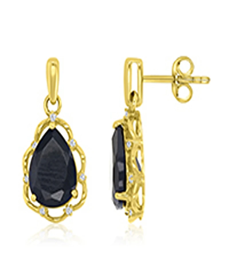 Macy's Diamond Accent & Onyx Framed Earrings in 14k Yellow Gold Over Sterling Silver
