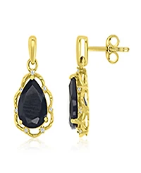 Macy's Diamond Accent & Onyx Framed Earrings in 14k Yellow Gold Over Sterling Silver