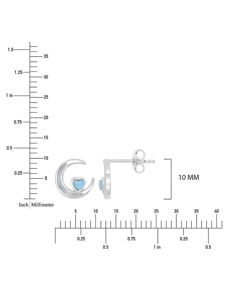 Macy's Larimar and Imitation Pearl Moon and Heart Stud Earrings in Rhodium Over Sterling Silver