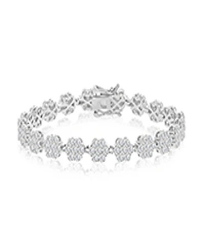 Macy's Cubic Zirconia Flower Tennis Bracelet in Rhodium Over Sterling Silver