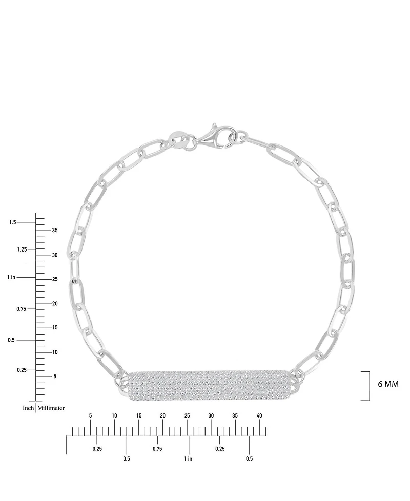 Macy's Cubic Zirconia Pave Id Bracelet in Rhodium Over Sterling Silver