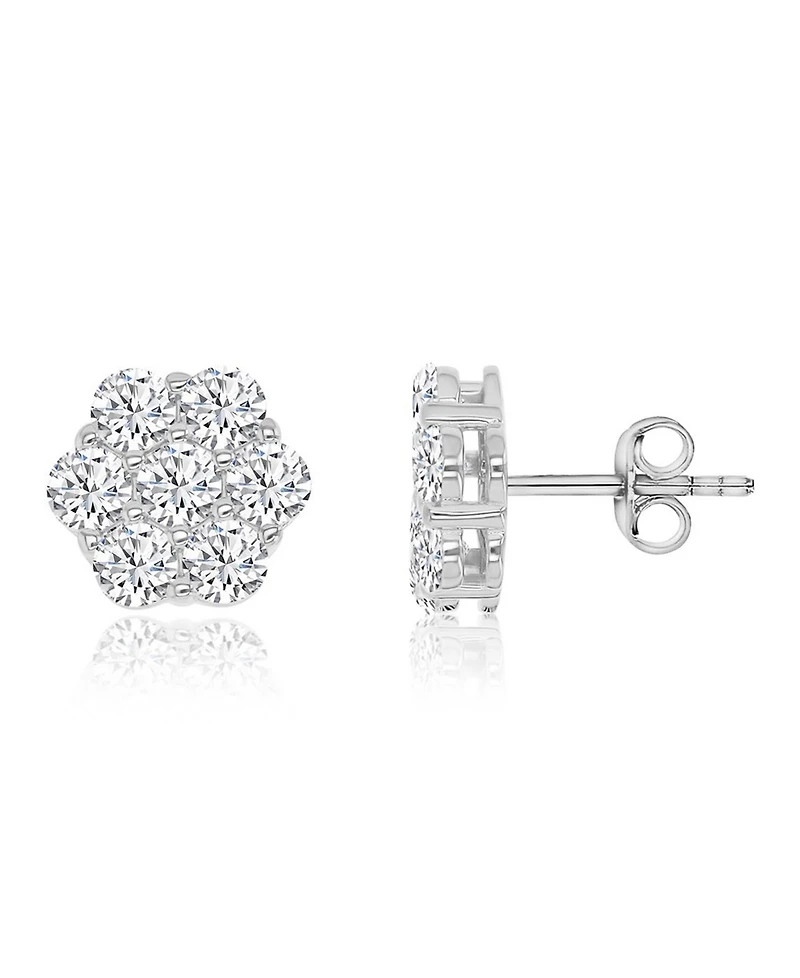 Macy's Cubic Zirconia Flower Stud Earrings in Rhodium Over Sterling Silver
