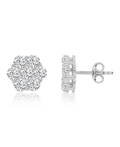Macy's Cubic Zirconia Flower Stud Earrings in Rhodium Over Sterling Silver