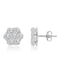 Macy's Cubic Zirconia Flower Stud Earrings in Rhodium Over Sterling Silver