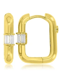 Macy's Cubic Zirconia Rectangular Hoop Earrings in 14k Yellow Gold Over Sterling Silver