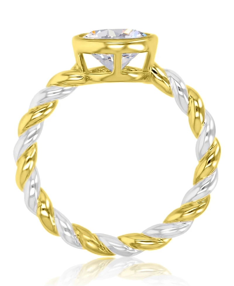Macy's Cubic Zirconia Bezel Twisted Ring in 14k Yellow Gold Over Sterling Silver