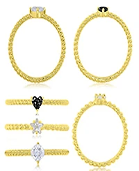 Macy's Black Cubic Zirconia Heart, Flower & Cushion Cut Ring in 14k Yellow Gold Over Sterling Silver