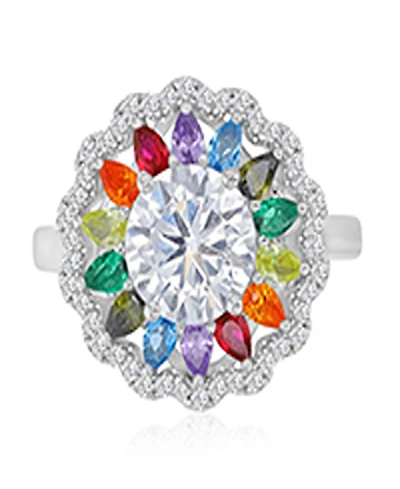 Macy's Multicolor Cubic Zirconia Large Flower Ring in Rhodium Over Sterling Silver