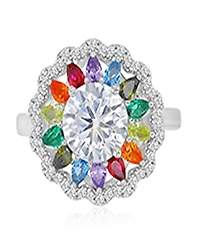 Macy's Multicolor Cubic Zirconia Large Flower Ring in Rhodium Over Sterling Silver