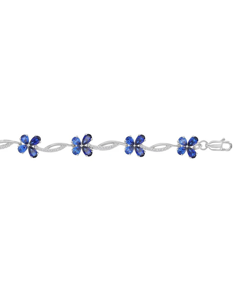 Macy's Created Blue & Ceylon Sapphire Flower Bracelet in Rhodium Over Sterling Silver