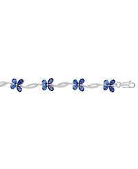 Macy's Created Blue & Ceylon Sapphire Flower Bracelet in Rhodium Over Sterling Silver