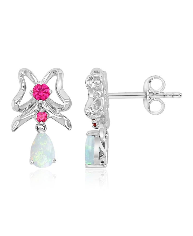 Macy's Created Opal and Ruby Dangling Earrings in Rhodium Over Sterling Silver