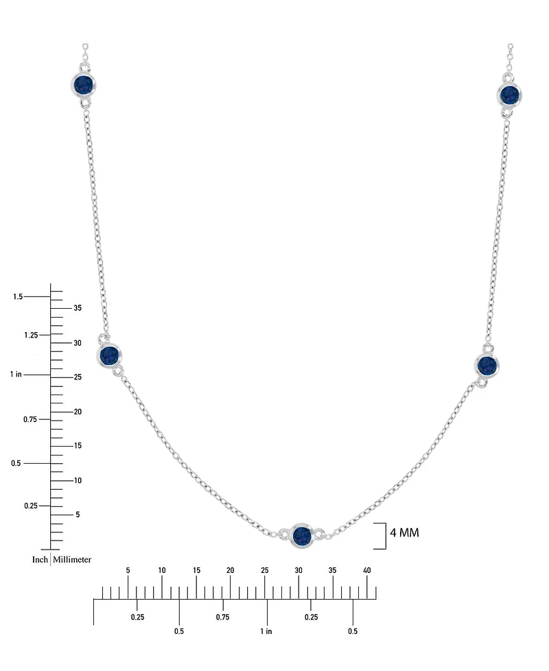 Macy's Created Blue Sapphire Station Necklace in Rhodium Over Sterling Silver