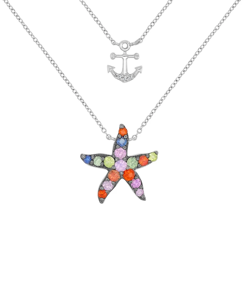 Macy's Multi-Color Starfish & Anchor Necklace in Rhodium Over Sterling Silver