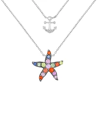 Macy's Multi-Color Starfish & Anchor Necklace in Rhodium Over Sterling Silver