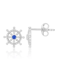 Macy's Diamond Accent & Created Blue Sapphire Rudder Stud Earrings in Rhodium Over Sterling Silver